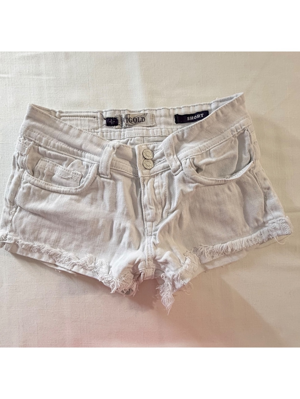 Vigold White Denim Short Shorts Size 25 with Frayed Hem